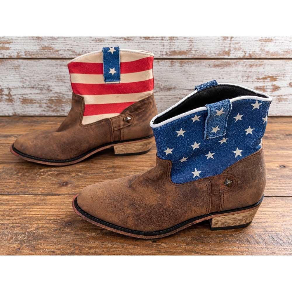 Santa Fe Boot Co SFW1220 Women's 6M Brown Leather American Flag Western Boots
